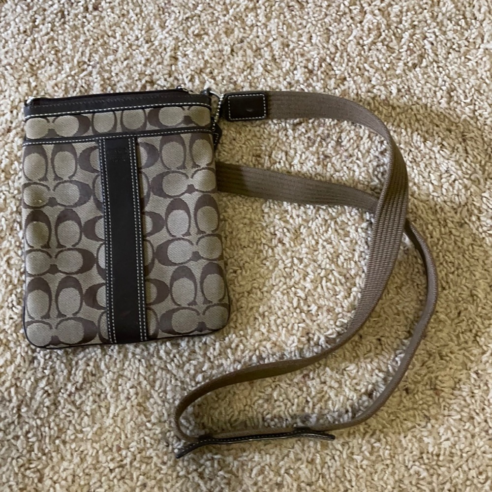 Coach Khaki and Chocolate Signature Crossbody Bag